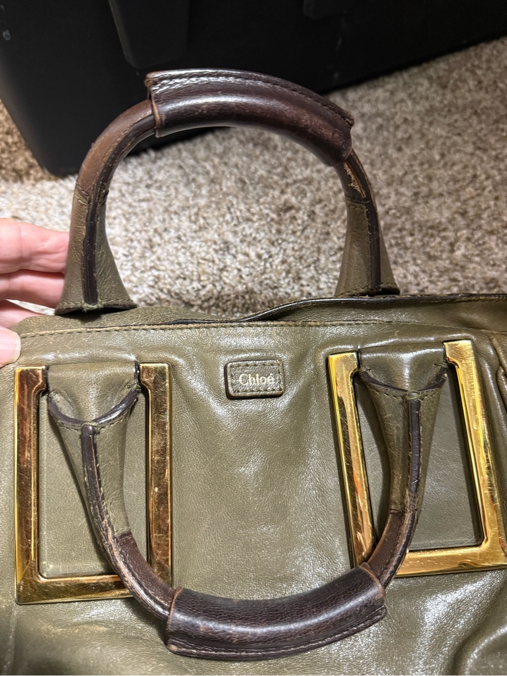 Chloe Olive Green Leather Shoulder Bag‎ with Gold Accents Project AS IS - Picture 11 of 12